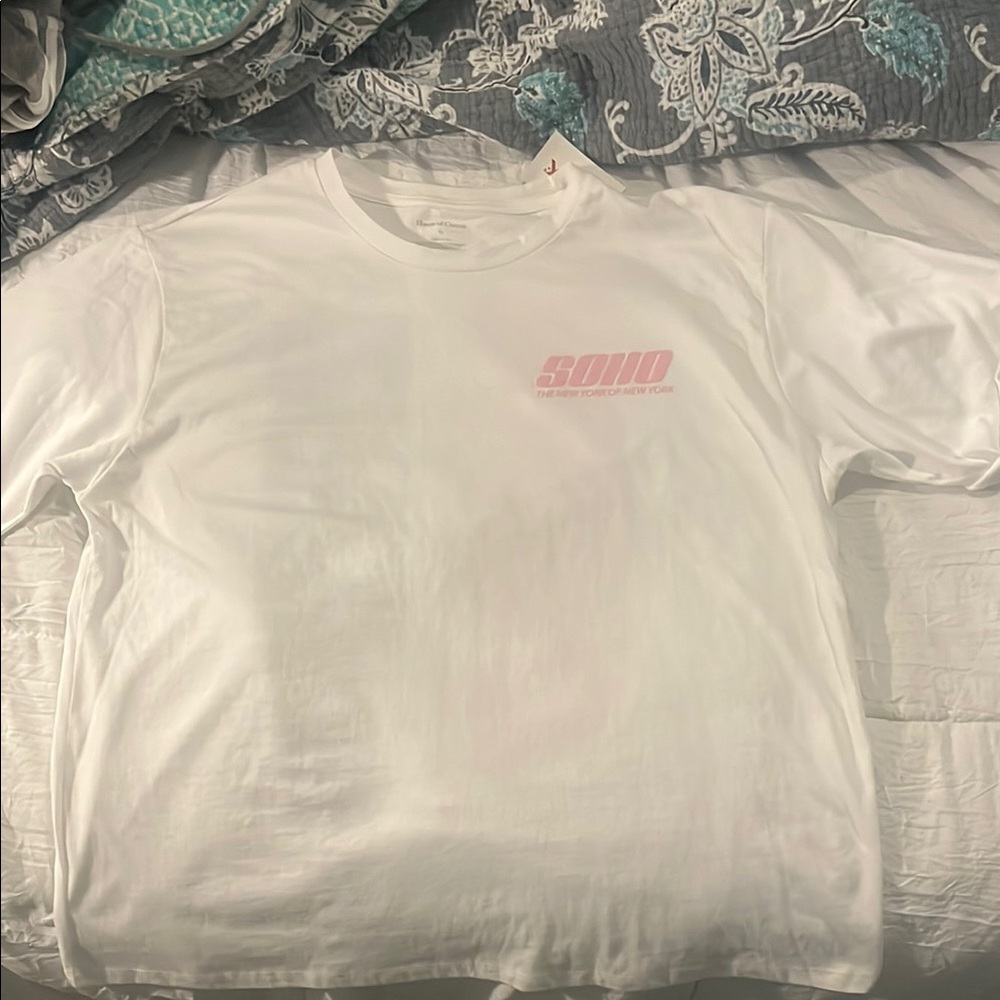 White Graphic T-Shirt with Pink Logo